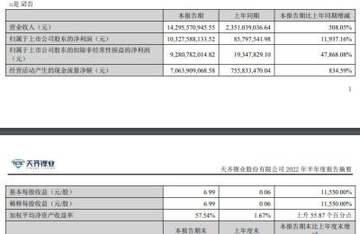 天齐锂业：上半年净利润103.28亿 同比增11937%