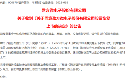 恢复上市！这只芯片股即将回归 6万余户股东机会来了